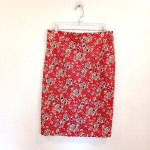 Antonio Melani Red Floral Pencil Midi Skirt